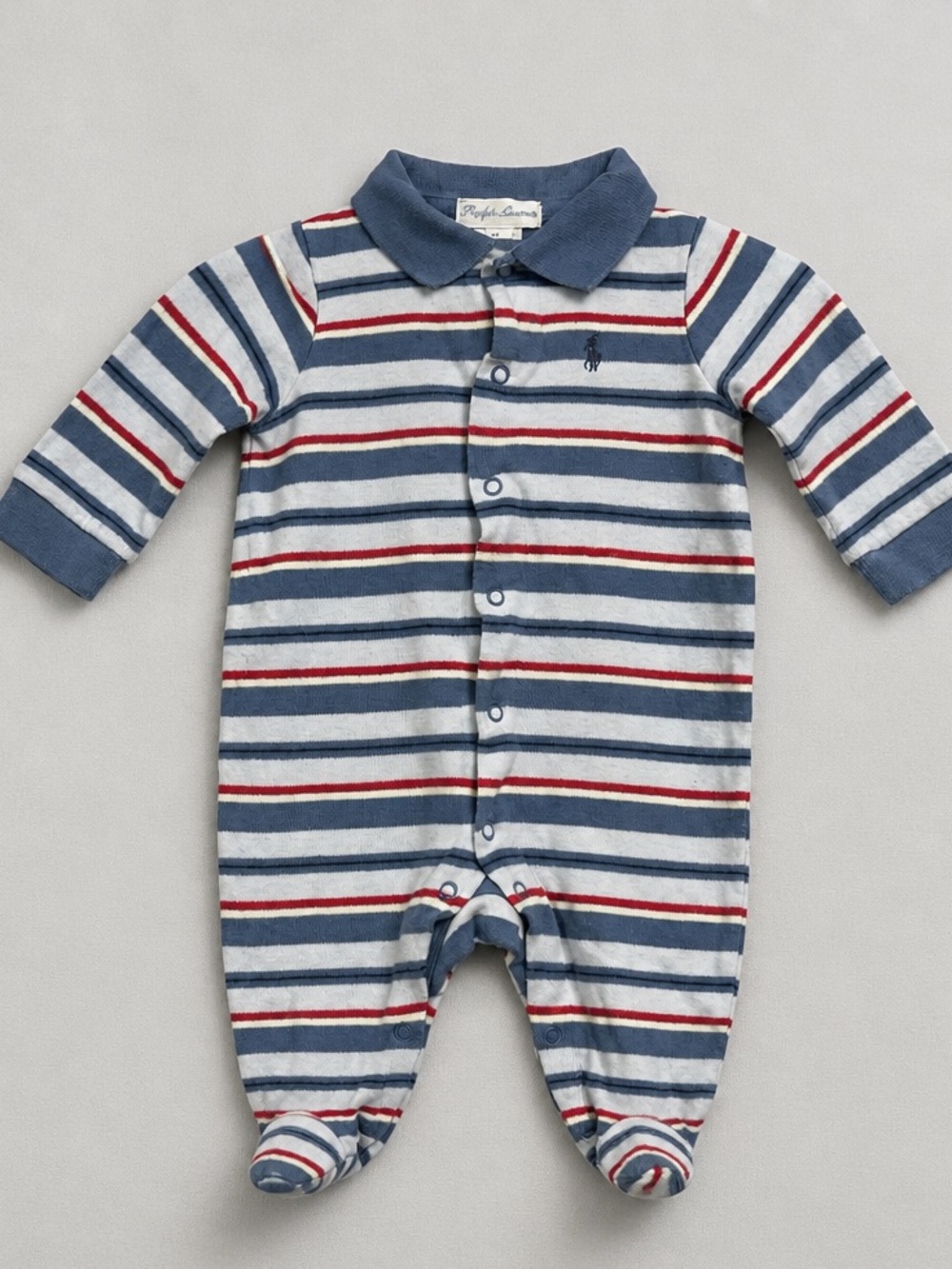 Ralph Lauren Blue, White & Red Striped Footed One-Piece 3 months